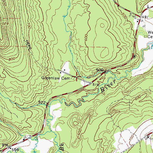 Topographic Map of Greenlaw Cemetery, ME