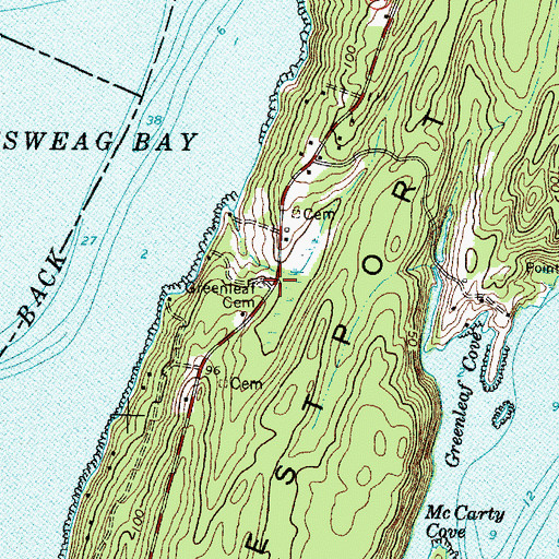 Topographic Map of Greenleaf Cemetery, ME