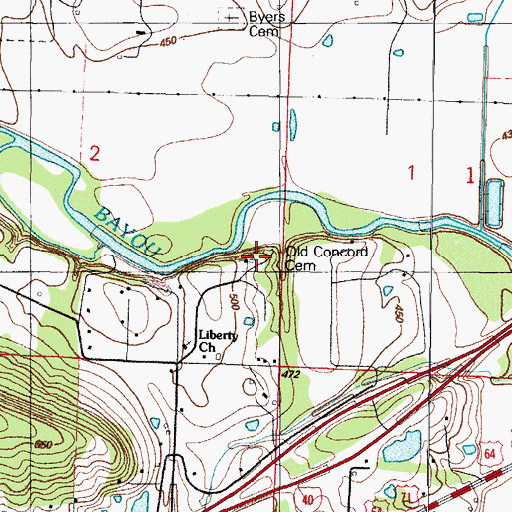 Topographic Map of Old Concord Cemetery, AR