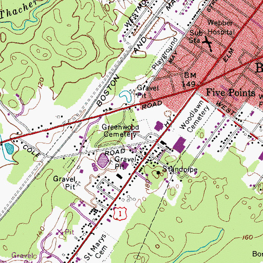 Topographic Map of Greenwood Cemetery, ME