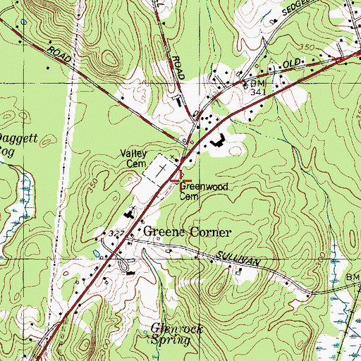 Topographic Map of Greenwood Cemetery, ME