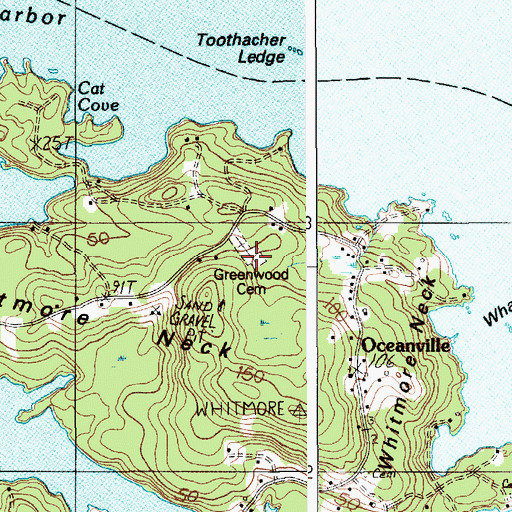 Topographic Map of Greenwood Cemetery, ME