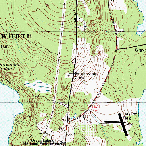 Topographic Map of Greenwood Cemetery, ME