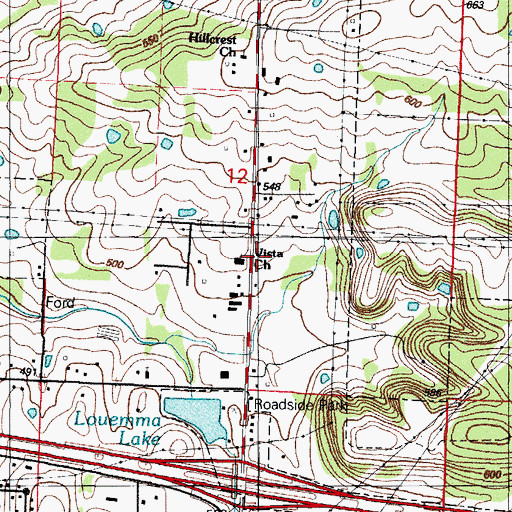 Topographic Map of Vista Church, AR