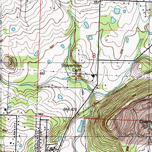 Topographic Map of Stevenson Cemetery, AR