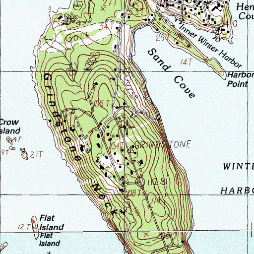 Topographic Map of Grindstone Neck, ME