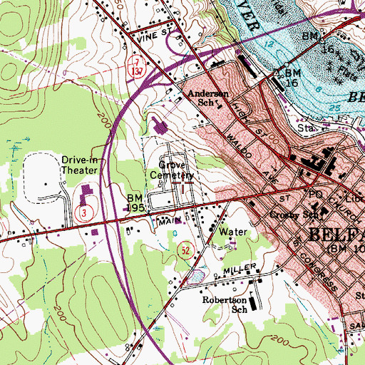 Topographic Map of Grove Cemetery, ME