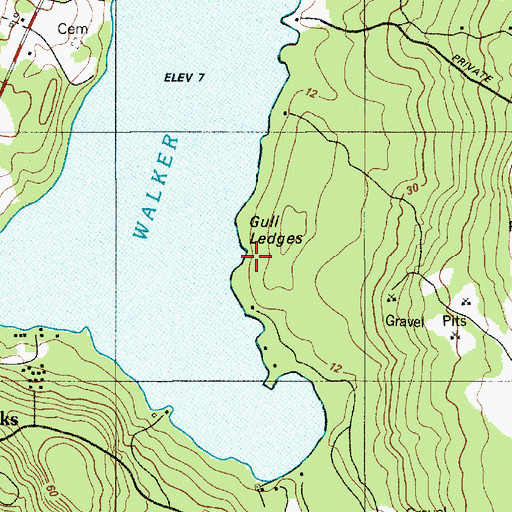 Topographic Map of Gull Ledges, ME