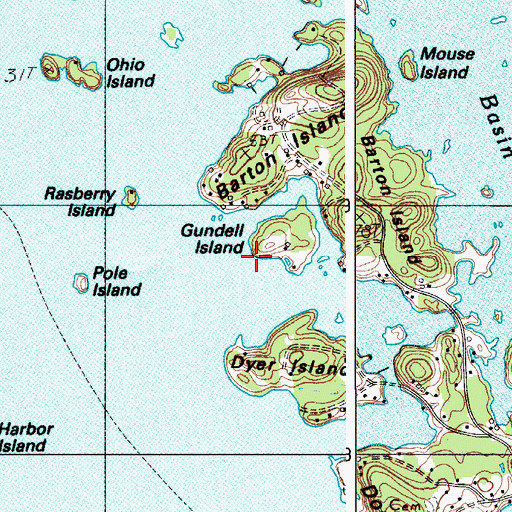 Topographic Map of Gundell Island, ME