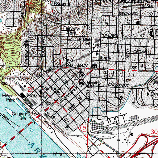 Topographic Map of Myer School, AR