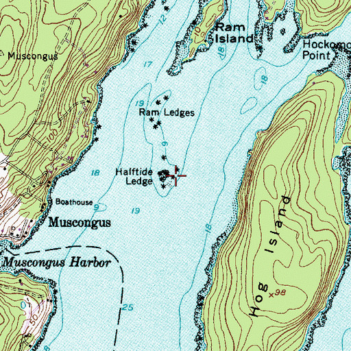 Topographic Map of Halftide Ledge, ME