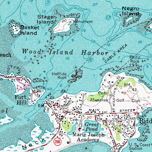 Topographic Map of Halftide Rock, ME