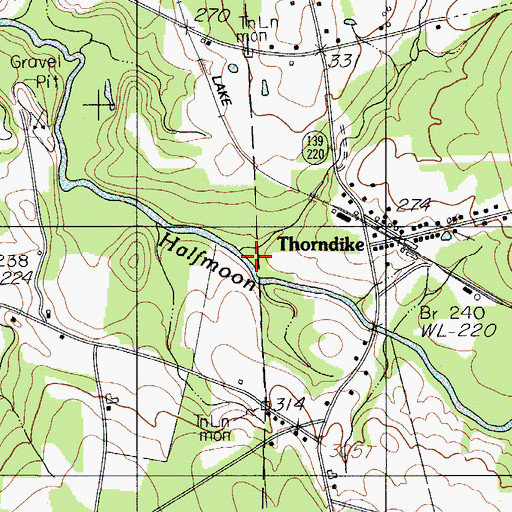 Topographic Map of Hall Brook, ME