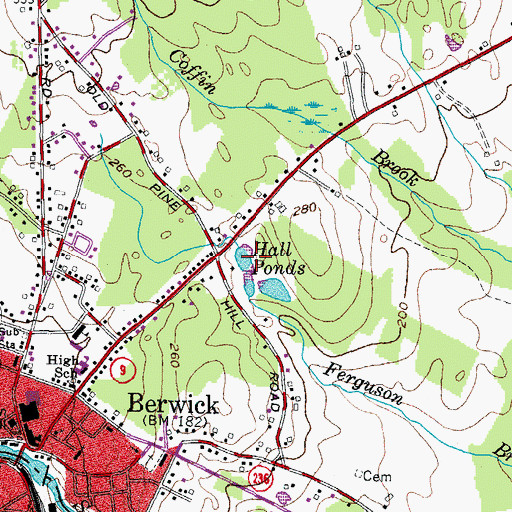 Topographic Map of Hall Ponds, ME