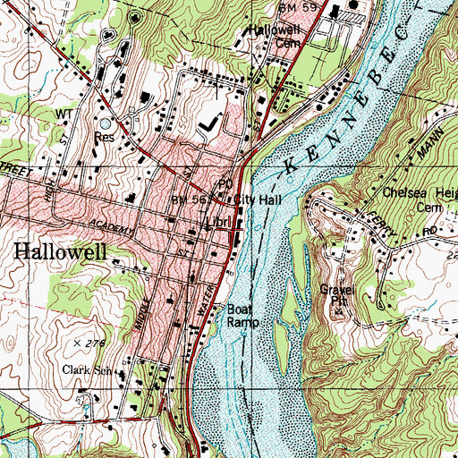 Topographic Map of Hallowell, ME