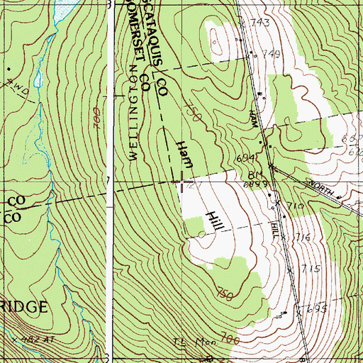 Topographic Map of Ham Hill, ME