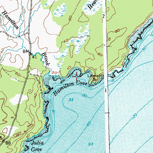 Topographic Map of Hamilton Cove, ME