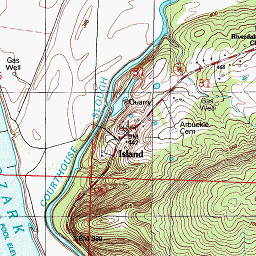 Topographic Map of Island Cemetery, AR