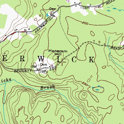 Topographic Map of Hanscom Hill, ME
