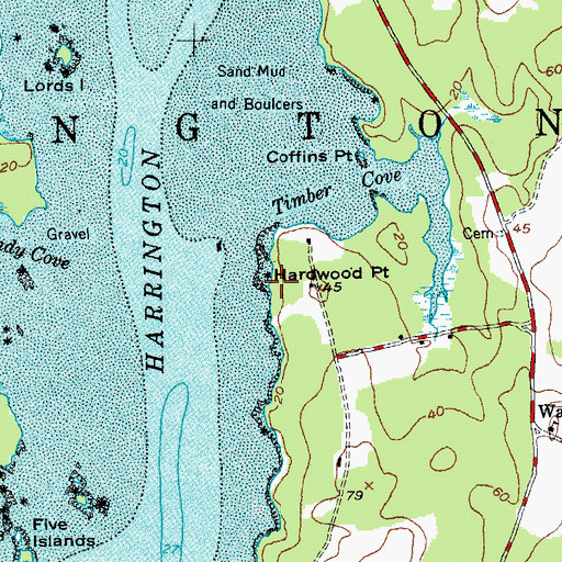 Topographic Map of Hardwood Point, ME