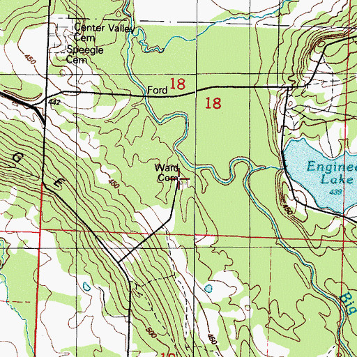 Topographic Map of Ward Cemetery, AR
