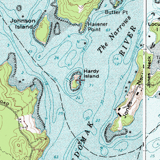 Topographic Map of Hardy Island, ME