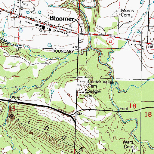 Topographic Map of Center Valley Cemetery, AR
