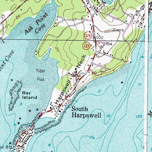 Topographic Map of Harpswell Neck, ME