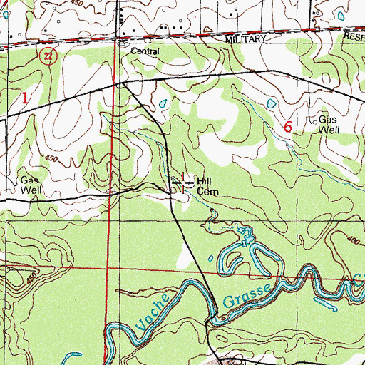 Topographic Map of Hill Cemetery, AR