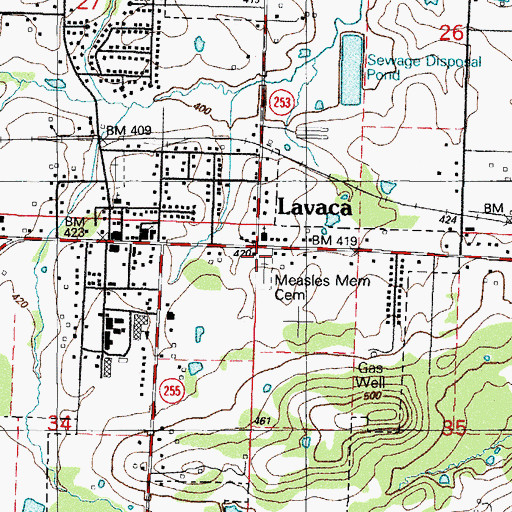 Topographic Map of Measles Memorial Cemetery, AR