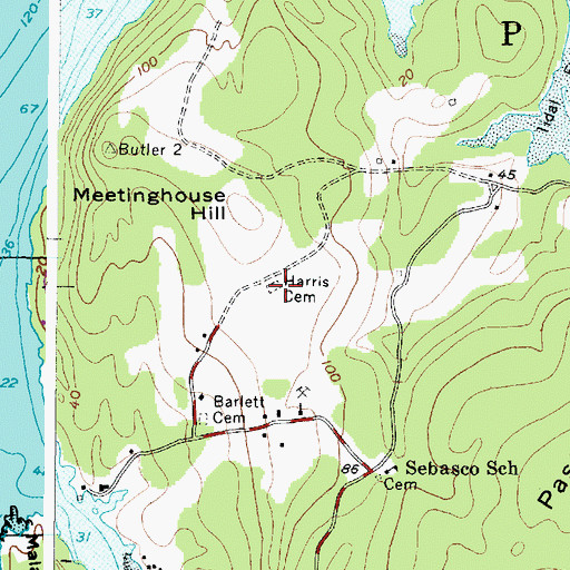 Topographic Map of Harris Cemetery, ME