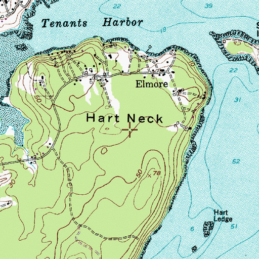 Topographic Map of Hart Neck, ME