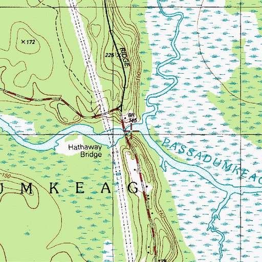 Topographic Map of Hathaway Bridge, ME