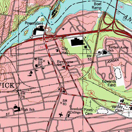 Topographic Map of Hawthorne School (historical), ME