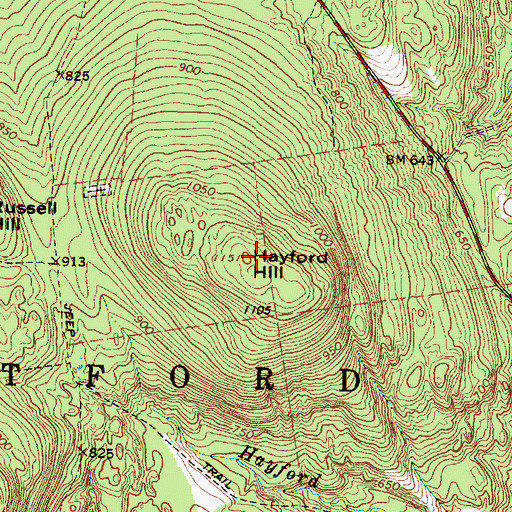Topographic Map of Hayford Hill, ME