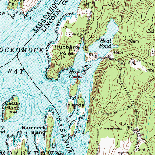 Topographic Map of Heal Cove, ME
