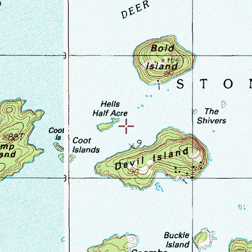 Topographic Map of Hells Half Acre, ME