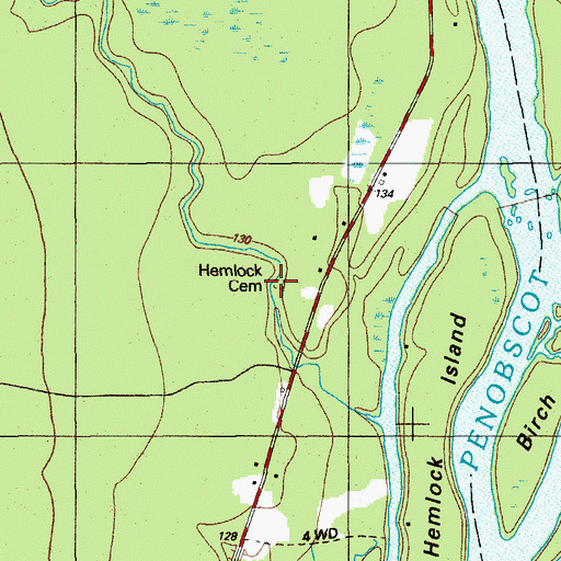 Topographic Map of Hemlock Cemetery, ME
