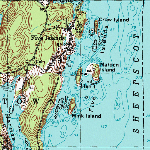 Topographic Map of Hen Island, ME