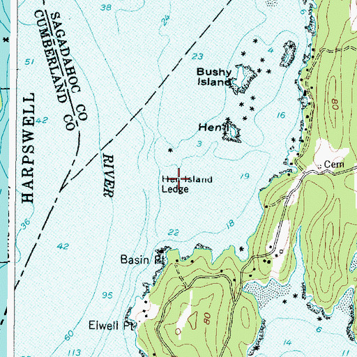 Topographic Map of Hen Island Ledge, ME