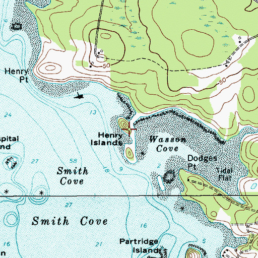 Topographic Map of Henry Islands, ME