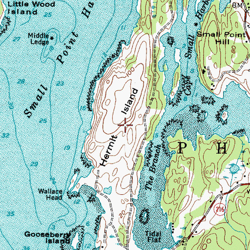 Topographic Map of Hermit Island, ME
