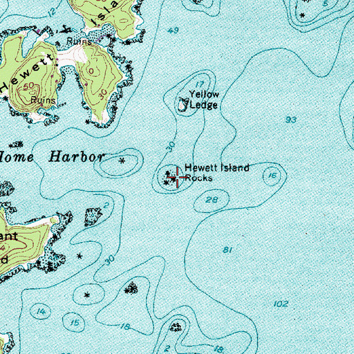 Topographic Map of Hewett Island Rocks, ME