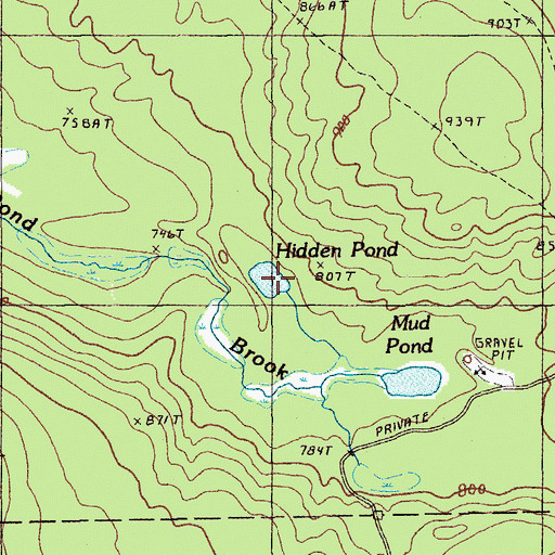 Topographic Map of Hidden Pond, ME