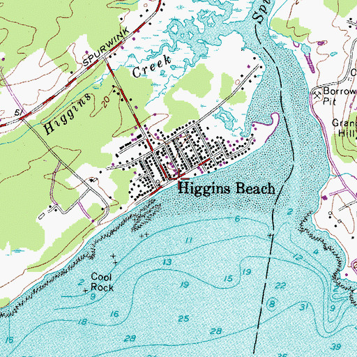 Topographic Map of Higgins Beach, ME