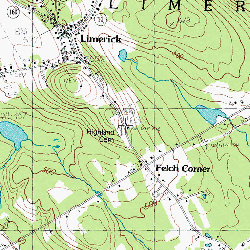 Topographic Map of Highland Cemetery, ME