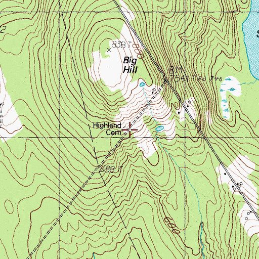 Topographic Map of Highland Cemetery, ME