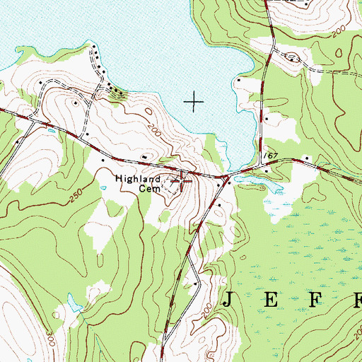 Topographic Map of Highland Cemetery, ME
