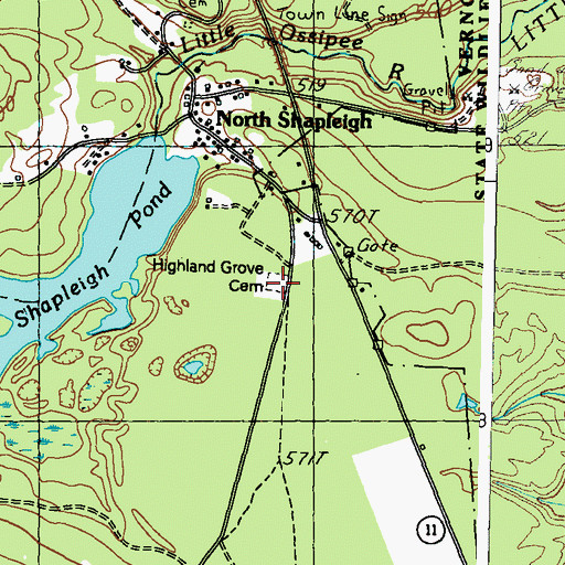 Topographic Map of Highland Grove Cemetery, ME
