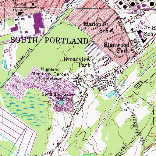 Topographic Map of Highland Memorial Cemetery, ME